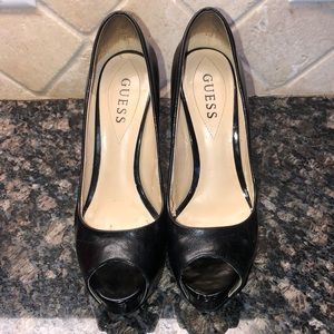 Guess Black leather peep-toe heels. Size 7.5
